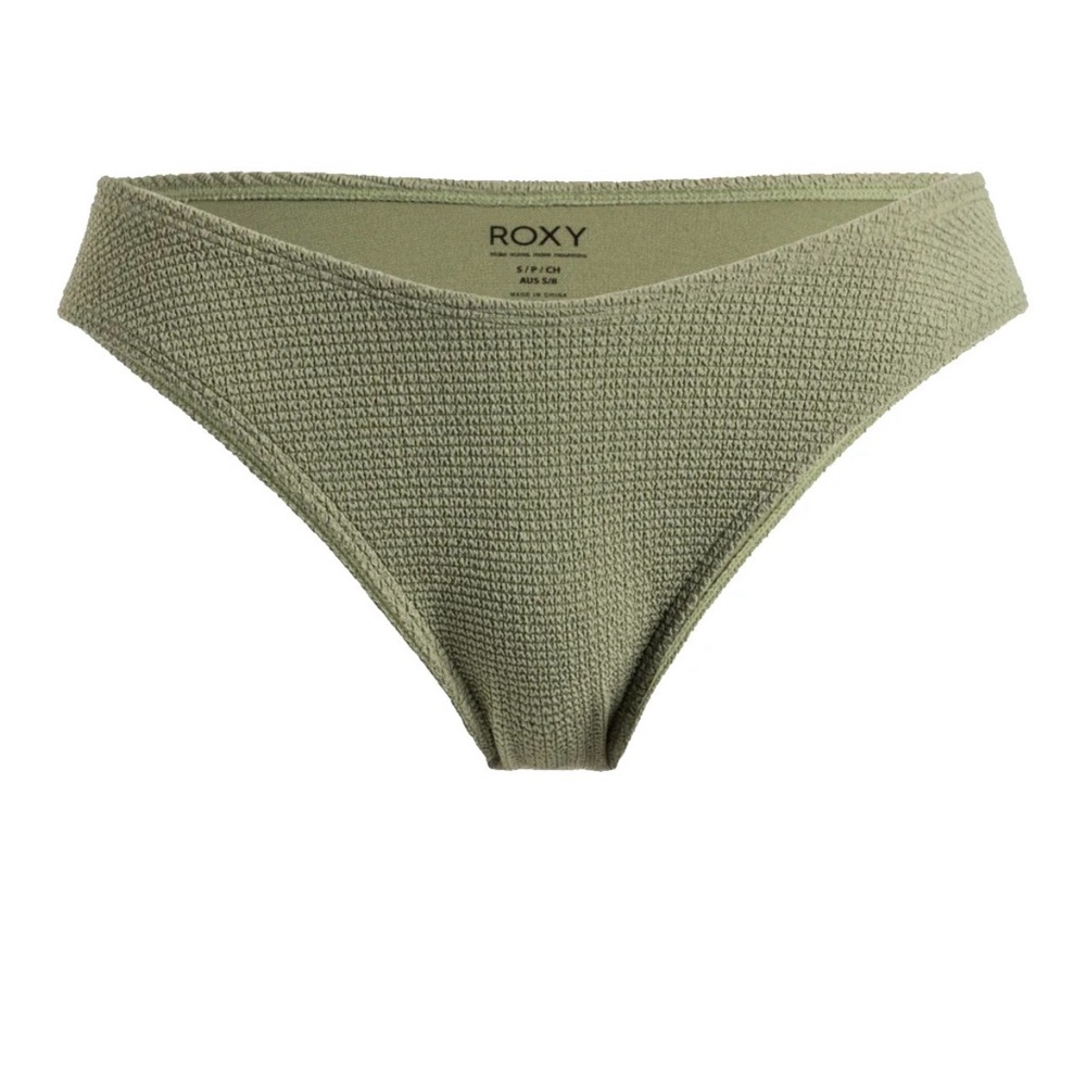 Roxy Essaouira Oil Green Textured High Leg Bikini Bottom L NWT Low Rise Beach